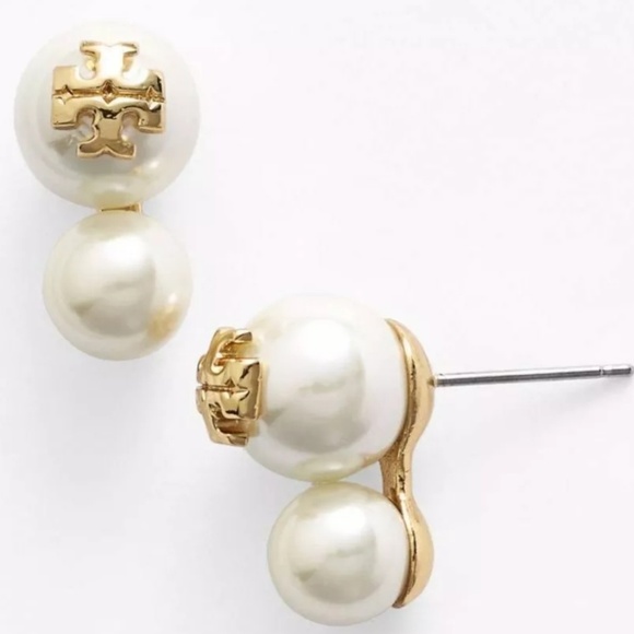 Tory Burch Jewelry - Tory Burch "Evie" Gold Double Drop Pearl Earrings